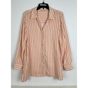 Soft Surroundings Blouse Coral Yellow Stripe Escambia Gauze Tunic‎ Shirt Size Lg